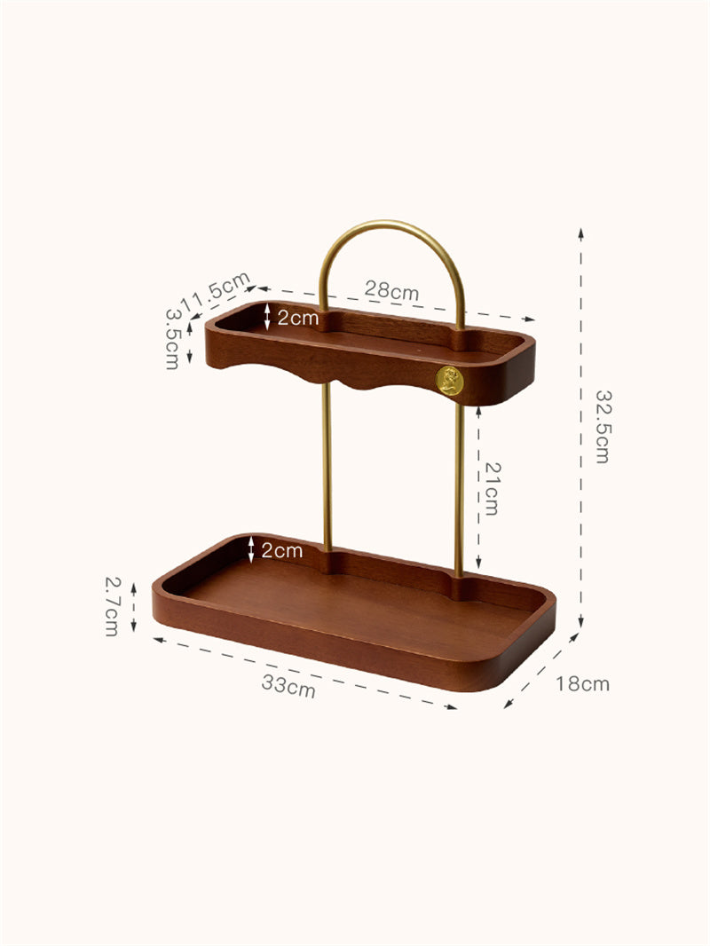 Luxury Two-Tier Vanity Organizer - Wood & Brass Beauty Storage Tray