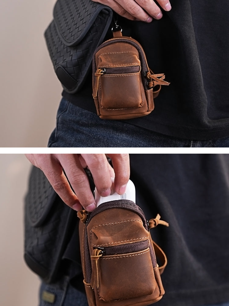 Mini Backpack Purse - Vintage Crazy Horse Leather Coin Wallet
