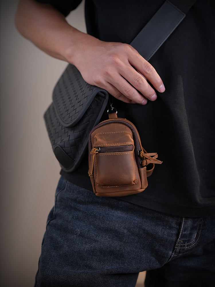 Mini Backpack Purse - Vintage Crazy Horse Leather Coin Wallet
