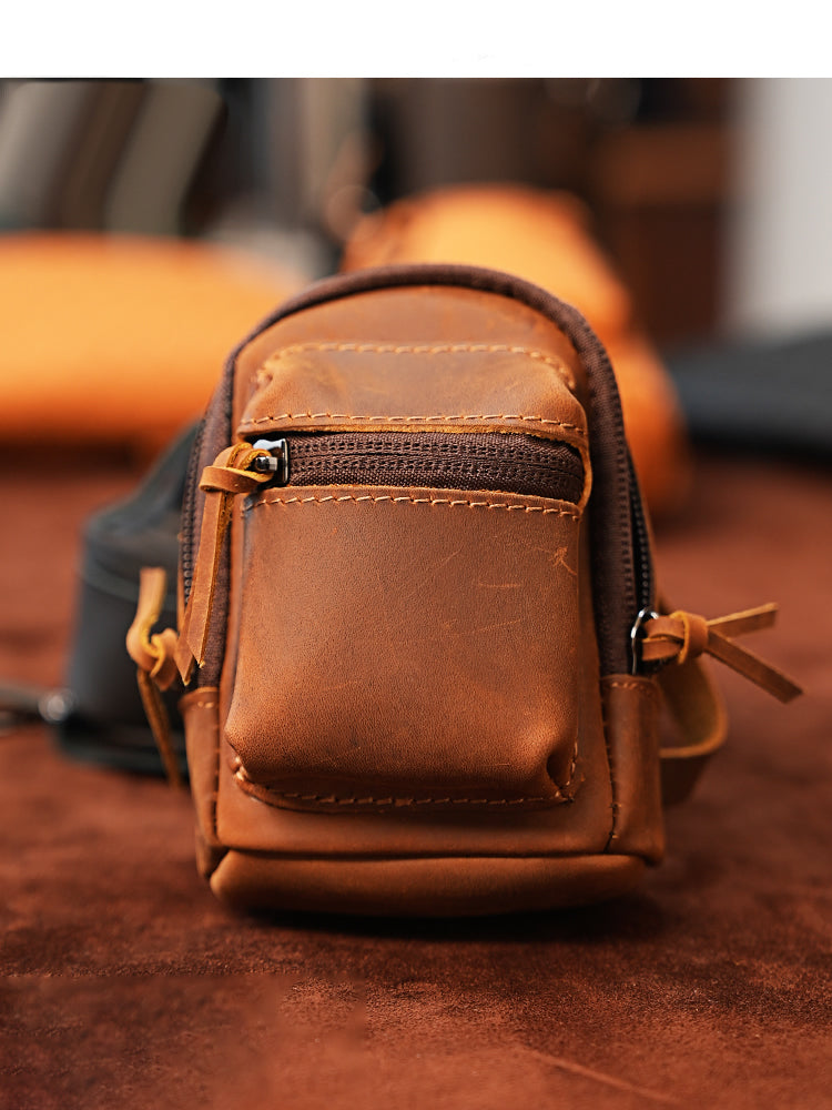 Mini Backpack Purse - Vintage Crazy Horse Leather Coin Wallet