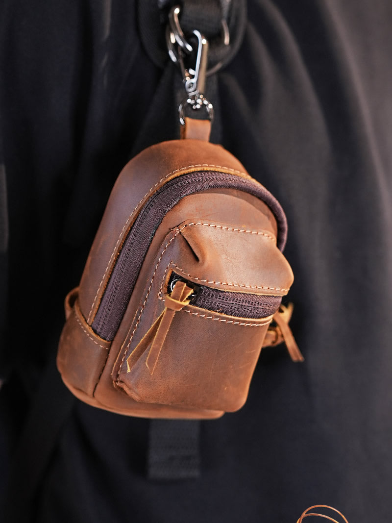 Mini Backpack Purse - Vintage Crazy Horse Leather Coin Wallet