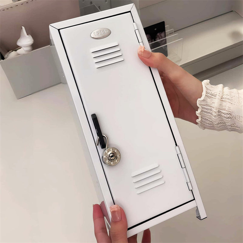 Mini Metal Locker Desktop Storage Cabinet, Small Lockable Metal Locker Box with Lock, Multi‑Tier Inner Shelf, Tabletop Safe Organizer for Stationery, Trinkets, Private Small Belongings