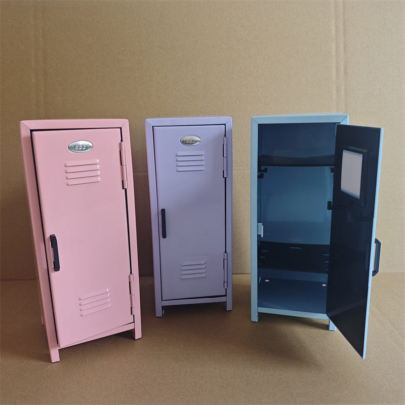 Mini Metal Locker Desktop Storage Cabinet, Small Lockable Metal Locker Box with Lock, Multi‑Tier Inner Shelf, Tabletop Safe Organizer for Stationery, Trinkets, Private Small Belongings