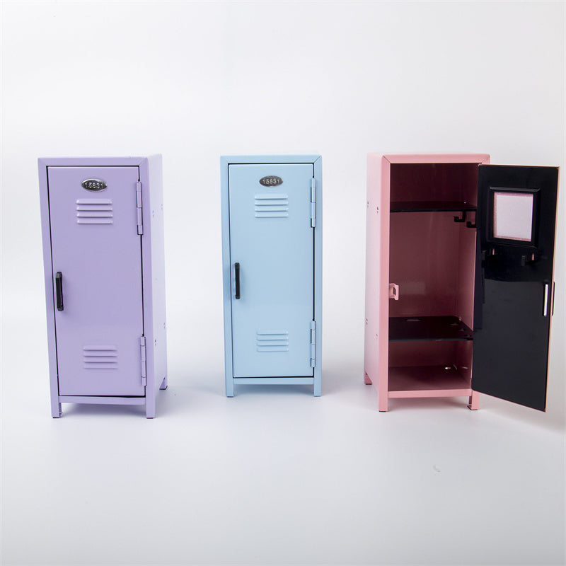 Mini Metal Locker Desktop Storage Cabinet, Small Lockable Metal Locker Box with Lock, Multi‑Tier Inner Shelf, Tabletop Safe Organizer for Stationery, Trinkets, Private Small Belongings