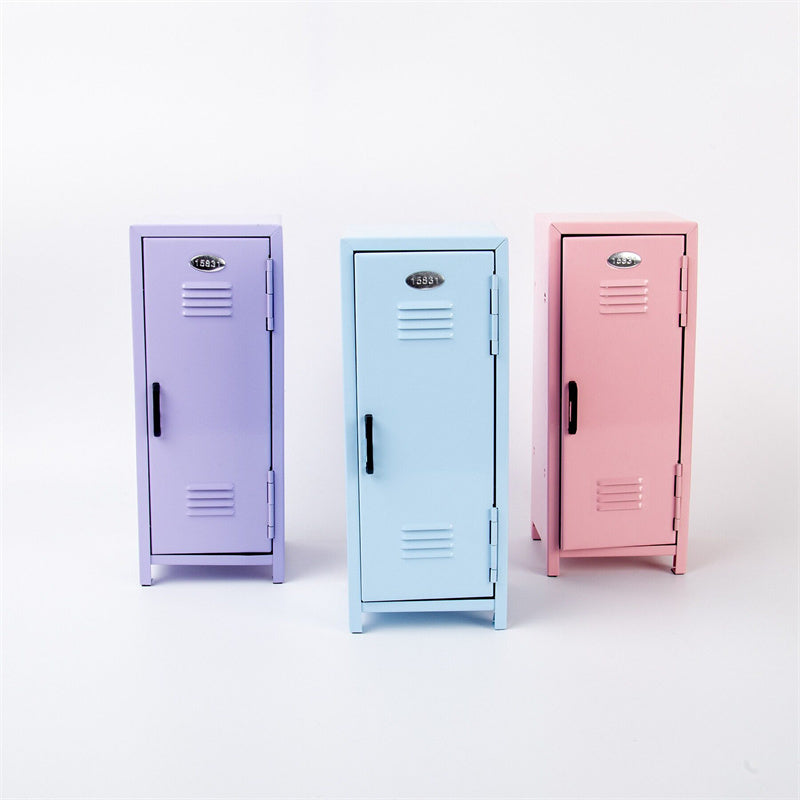 Mini Metal Locker Desktop Storage Cabinet, Small Lockable Metal Locker Box with Lock, Multi‑Tier Inner Shelf, Tabletop Safe Organizer for Stationery, Trinkets, Private Small Belongings