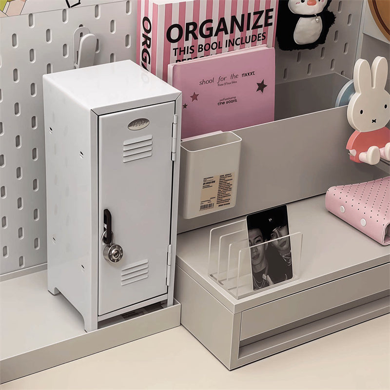 Mini Metal Locker Desktop Storage Cabinet, Small Lockable Metal Locker Box with Lock, Multi‑Tier Inner Shelf, Tabletop Safe Organizer for Stationery, Trinkets, Private Small Belongings