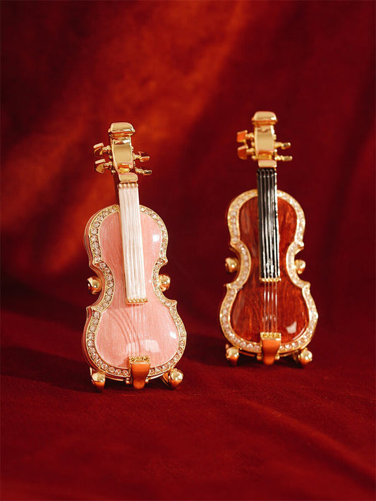 Mini Violin-Shaped Enamel Jewelry Box - Crystal-Embellished Trinket Box for Rings, Necklaces & Small Accessories