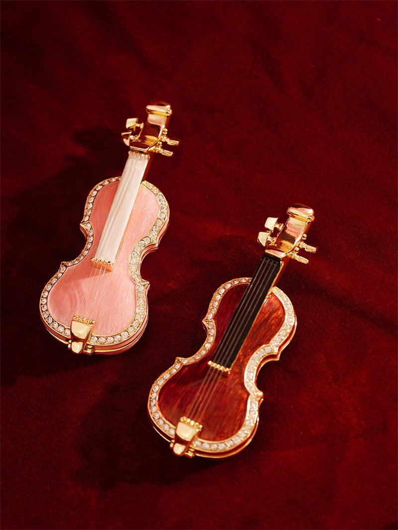 Mini Violin-Shaped Enamel Jewelry Box - Crystal-Embellished Trinket Box for Rings, Necklaces & Small Accessories