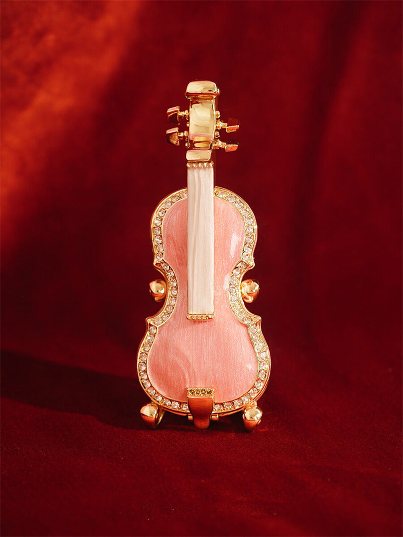 Mini Violin-Shaped Enamel Jewelry Box - Crystal-Embellished Trinket Box for Rings, Necklaces & Small Accessories