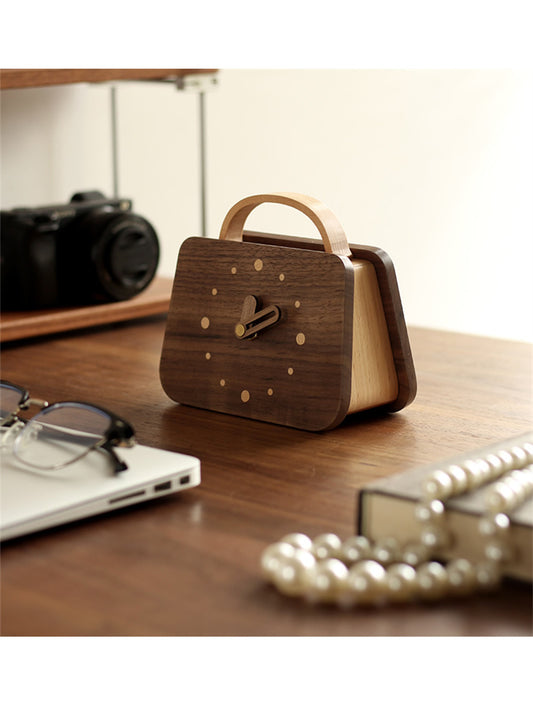 Mini Wooden Handbag Desk Clock - Fashion-Inspired Silent Movement Tabletop Decor