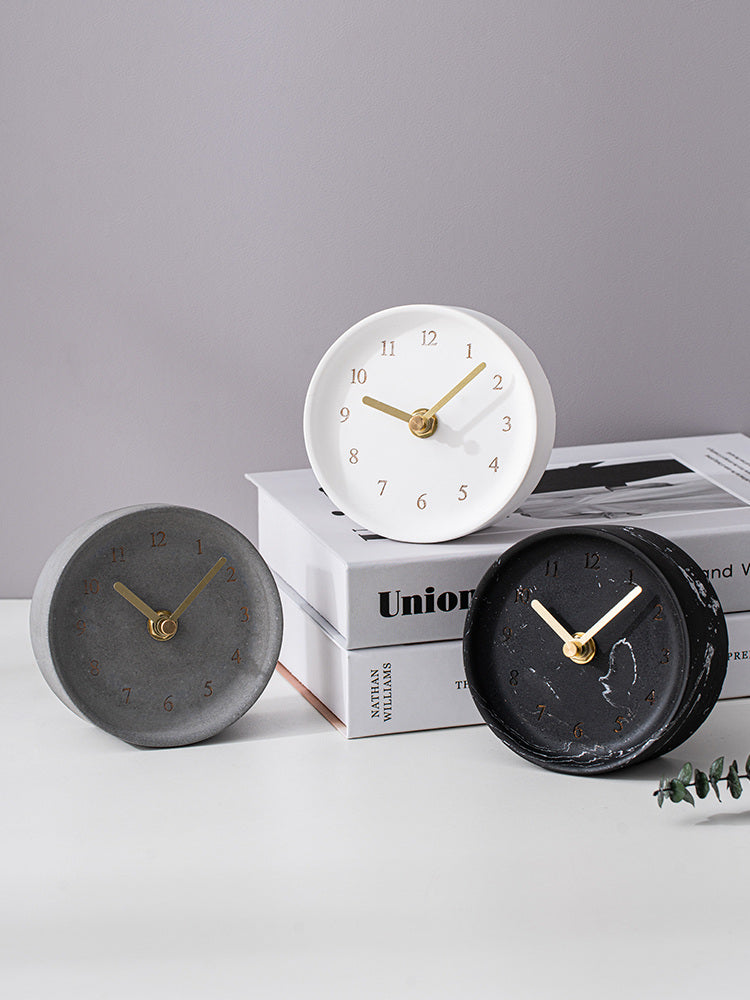 Minimalist Artistic Cement Desktop Clock: Office Decor Accent β More Angle