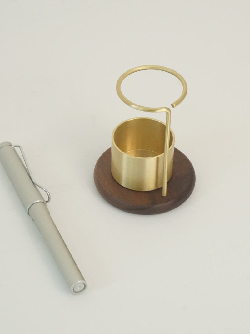 Minimalist Black Walnut Wood & Solid Brass Pen Holder, Luxury Desktop Organizer, Decorative Desk Accessory, Unique Gift for Writers & Office