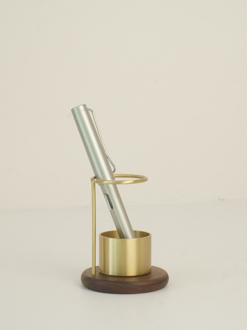 Minimalist Black Walnut Wood & Solid Brass Pen Holder, Luxury Desktop Organizer, Decorative Desk Accessory, Unique Gift for Writers & Office