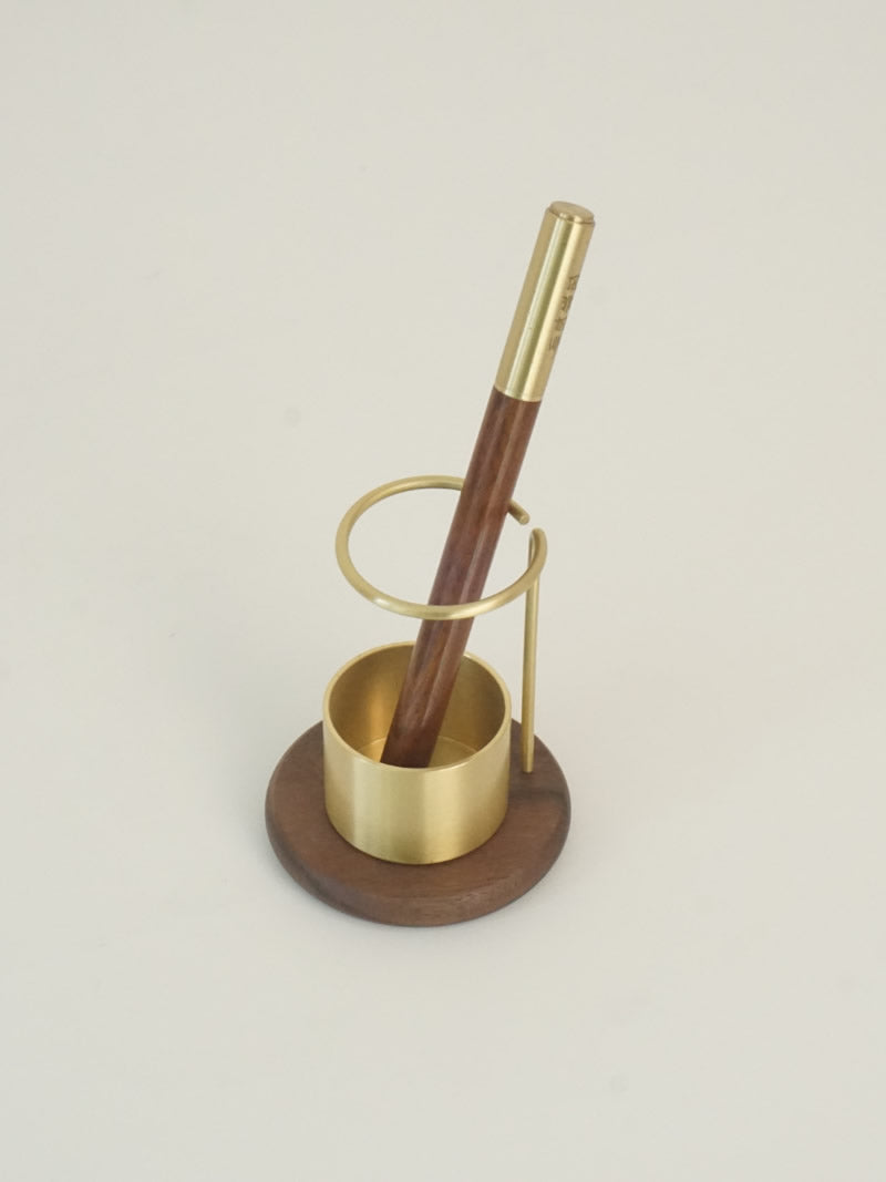 Minimalist Black Walnut Wood & Solid Brass Pen Holder, Luxury Desktop Organizer, Decorative Desk Accessory, Unique Gift for Writers & Office