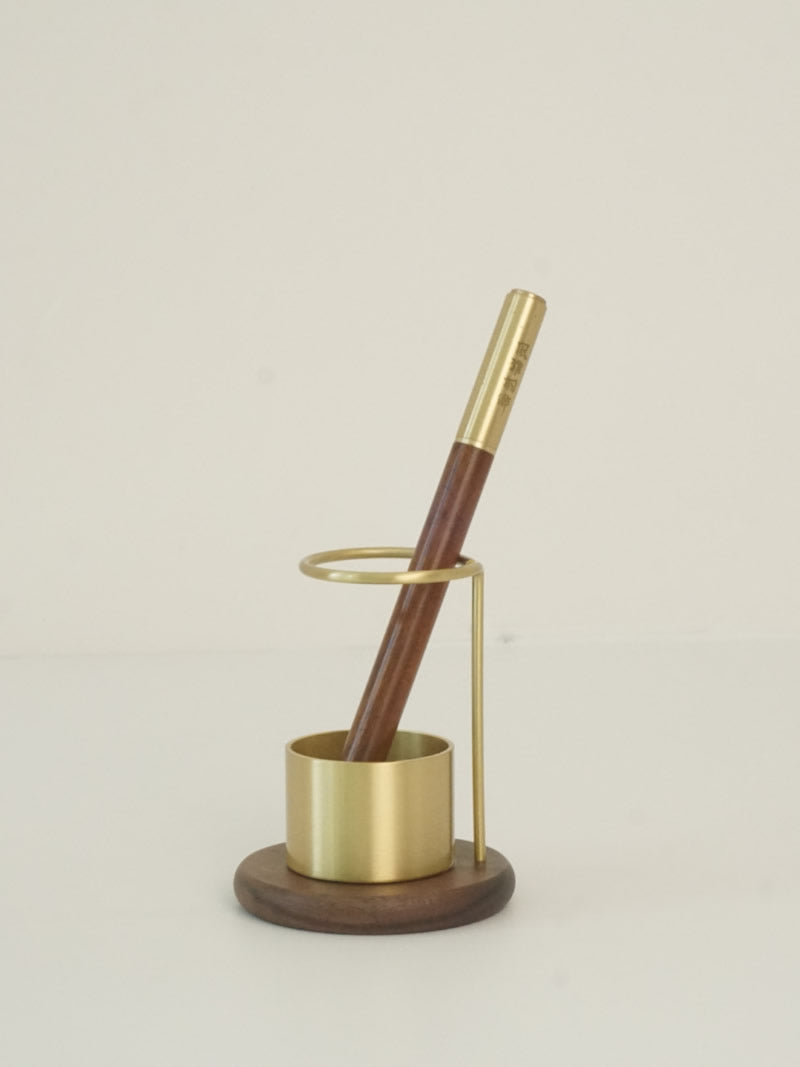 Minimalist Black Walnut Wood & Solid Brass Pen Holder, Luxury Desktop Organizer, Decorative Desk Accessory, Unique Gift for Writers & Office