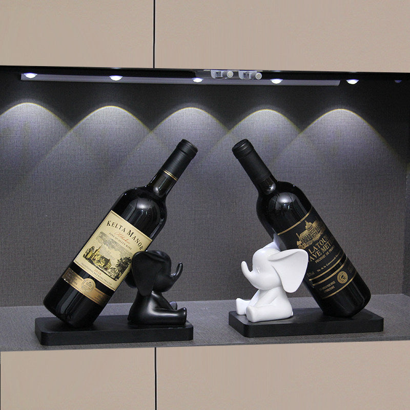 Minimalist Black & White Sitting Elephant Resin Wine Rack, Single Bottle Elephant Wine Holder , Modern Cabinet Table Decor Ornament
