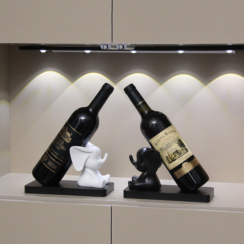 Minimalist Black & White Sitting Elephant Resin Wine Rack, Single Bottle Elephant Wine Holder , Modern Cabinet Table Decor Ornament