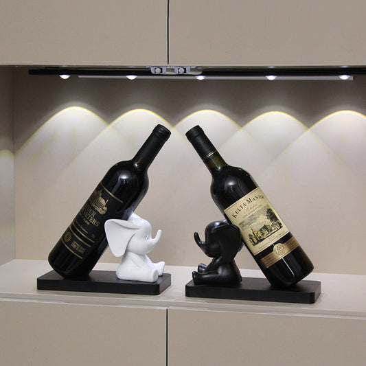 Minimalist Black & White Sitting Elephant Resin Wine Rack, Single Bottle Elephant Wine Holder , Modern Cabinet Table Decor Ornament