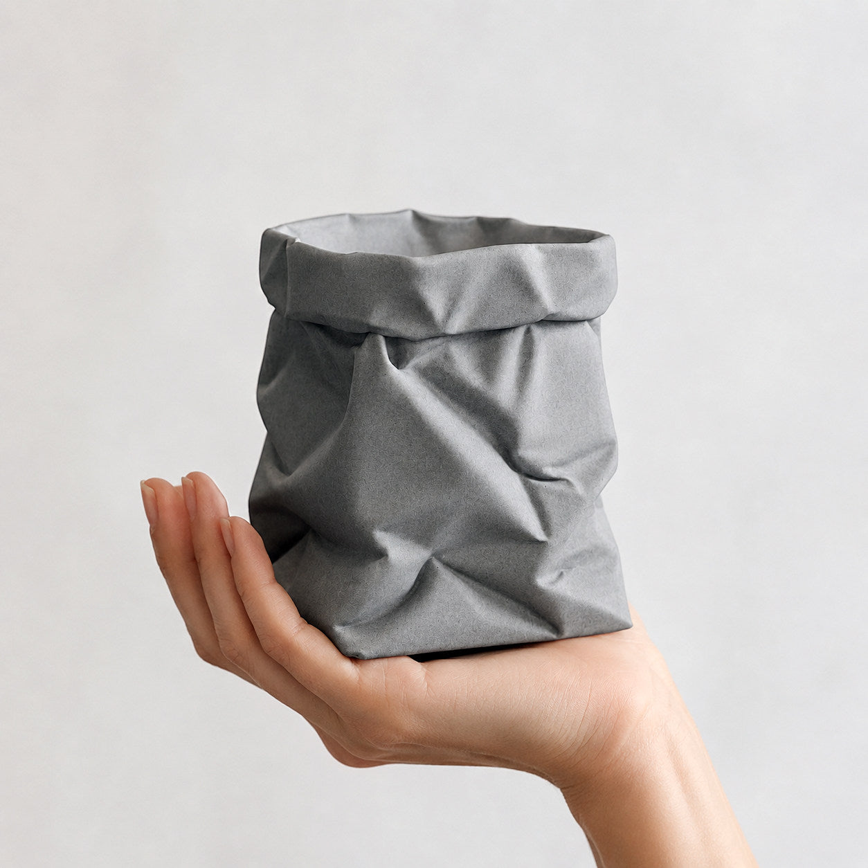 Minimalist Crinkled Paper Bag Shaped Concrete Pen Holder,  Multi-Purpose Makeup Brush Organizer Small Flower Vase, Modern Aesthetic Desk Decor for Office Bedroom Vanity