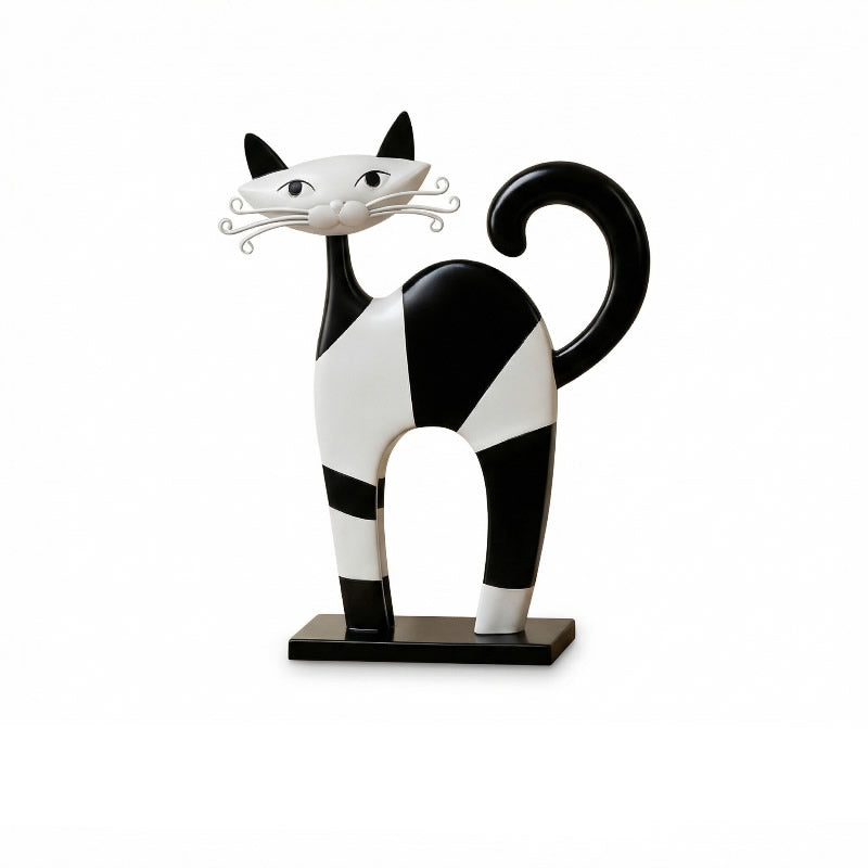 Minimalist Nordic Abstract black and white art cat sculpture ornament - Whimsical  Figurine for Shelf & Desktop Decor