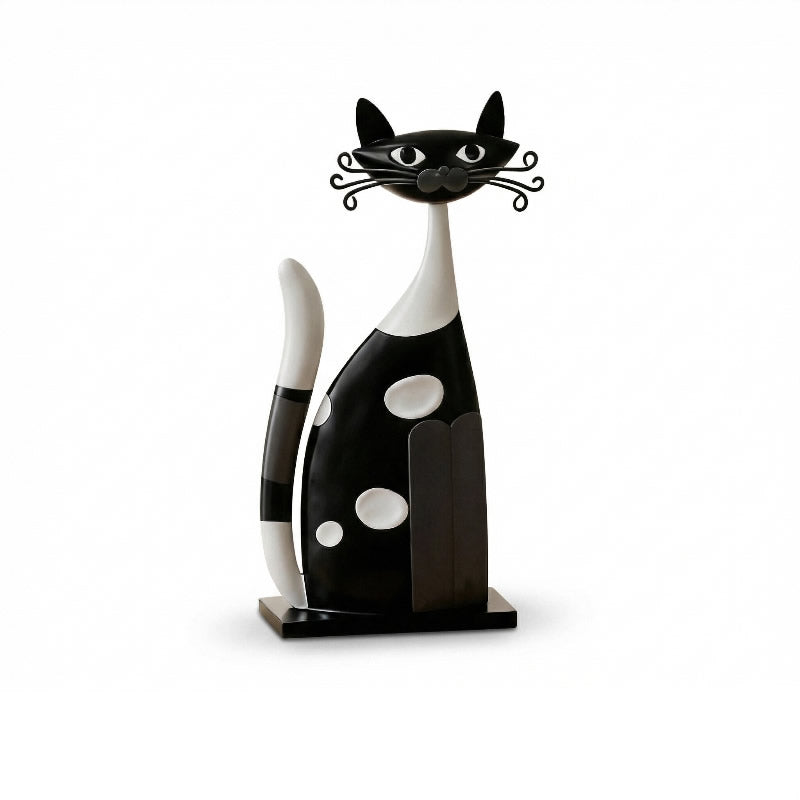 Minimalist Nordic Abstract black and white art cat sculpture ornament - Whimsical  Figurine for Shelf & Desktop Decor