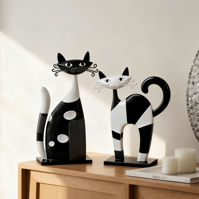 Minimalist Nordic Abstract black and white art cat sculpture ornament - Whimsical  Figurine for Shelf & Desktop Decor