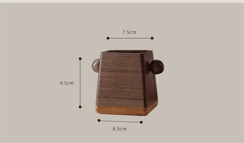Minimalist Square Walnut Pen Holder - Sleek Desk Organizer for Pencils & Brushes