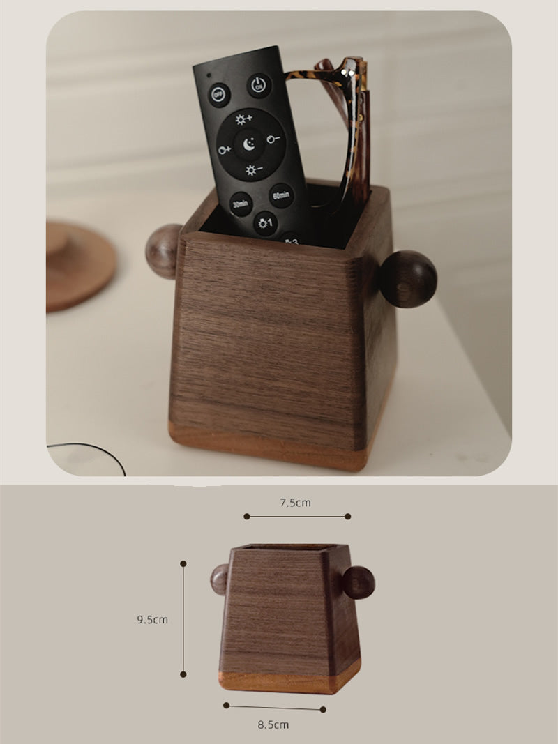 Minimalist Square Walnut Pen Holder - Sleek Desk Organizer for Pencils & Brushes