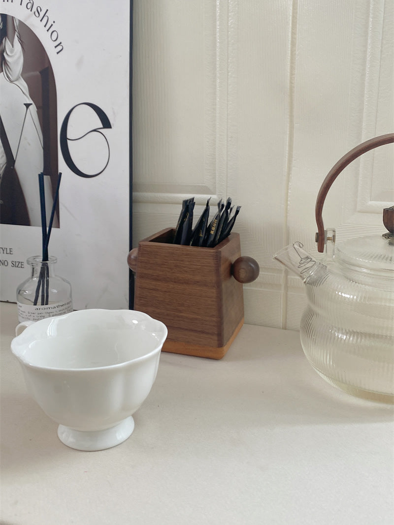 Minimalist Square Walnut Pen Holder - Sleek Desk Organizer for Pencils & Brushes