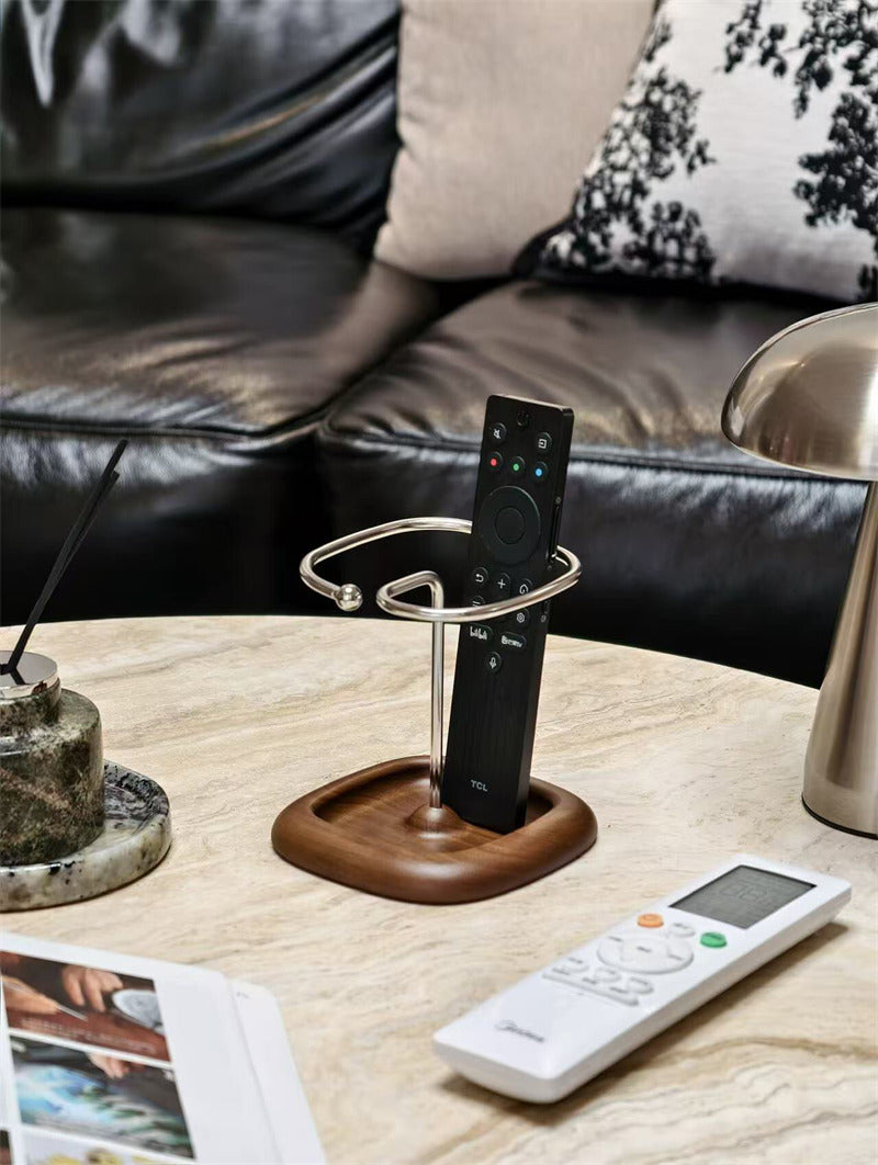 Minimalist TV Remote Caddy with Walnut Base,Wooden Remote Control Holder, Desk Organizer,Pen Holder