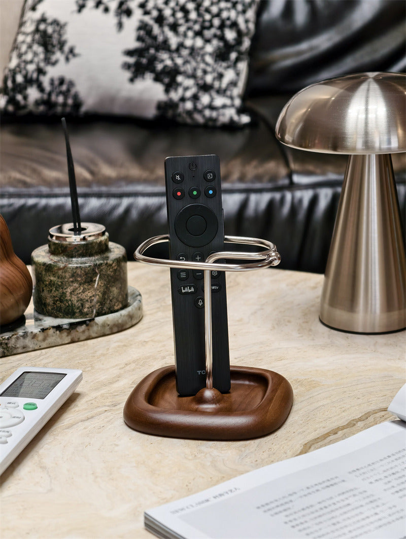Minimalist TV Remote Caddy with Walnut Base,Wooden Remote Control Holder, Desk Organizer,Pen Holder