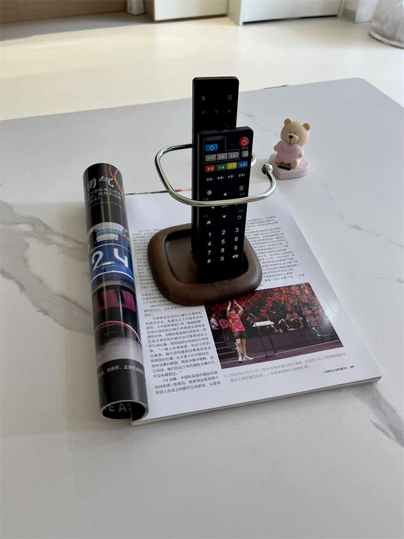 Minimalist TV Remote Caddy with Walnut Base,Wooden Remote Control Holder, Desk Organizer,Pen Holder