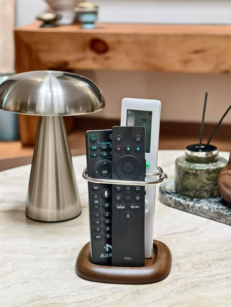 Minimalist TV Remote Caddy with Walnut Base,Wooden Remote Control Holder, Desk Organizer,Pen Holder