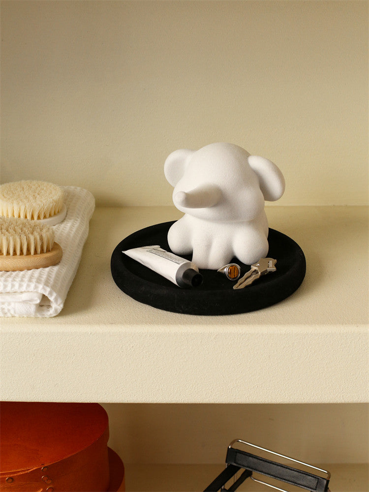 Minimalist White Elephant Glasses Holder Statue with Storage Tray, Multi-Purpose Jewelry Ring Earring Key Catchall Tray,Unique Gift for Women Eyewear Lovers