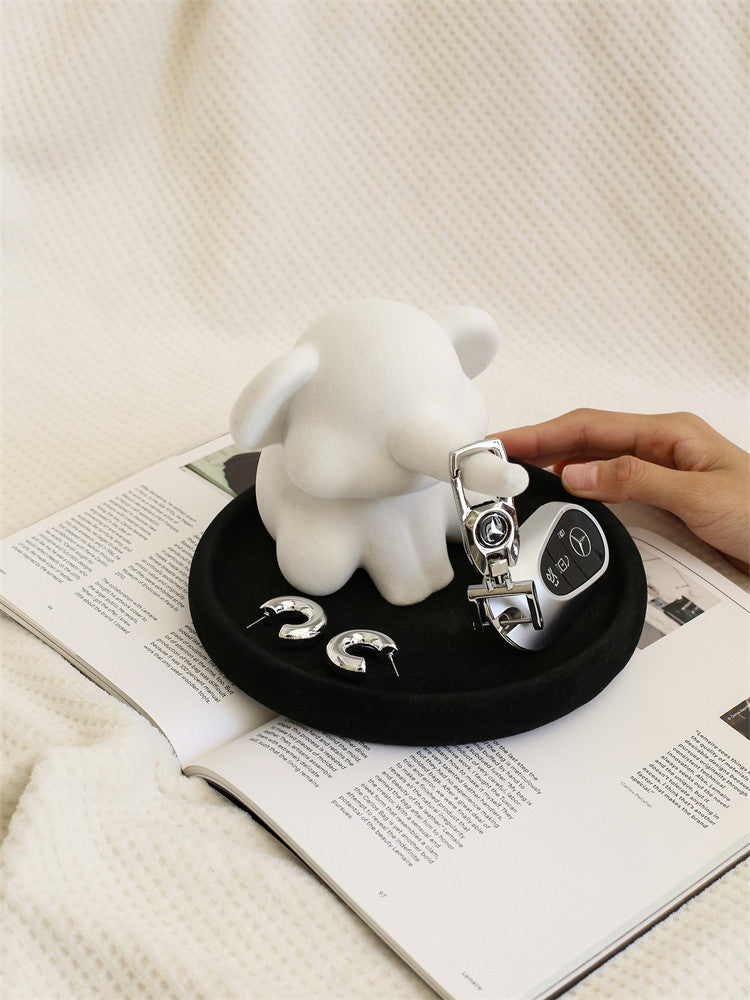 Minimalist White Elephant Glasses Holder Statue with Storage Tray, Multi-Purpose Jewelry Ring Earring Key Catchall Tray,Unique Gift for Women Eyewear Lovers