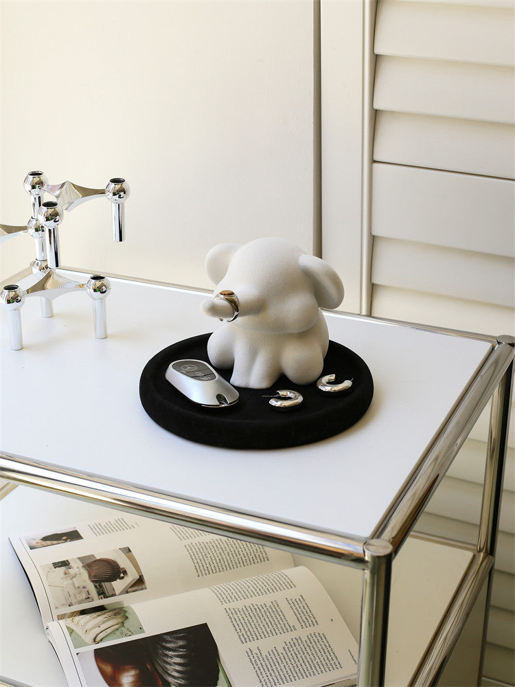 Minimalist White Elephant Glasses Holder Statue with Storage Tray, Multi-Purpose Jewelry Ring Earring Key Catchall Tray,Unique Gift for Women Eyewear Lovers