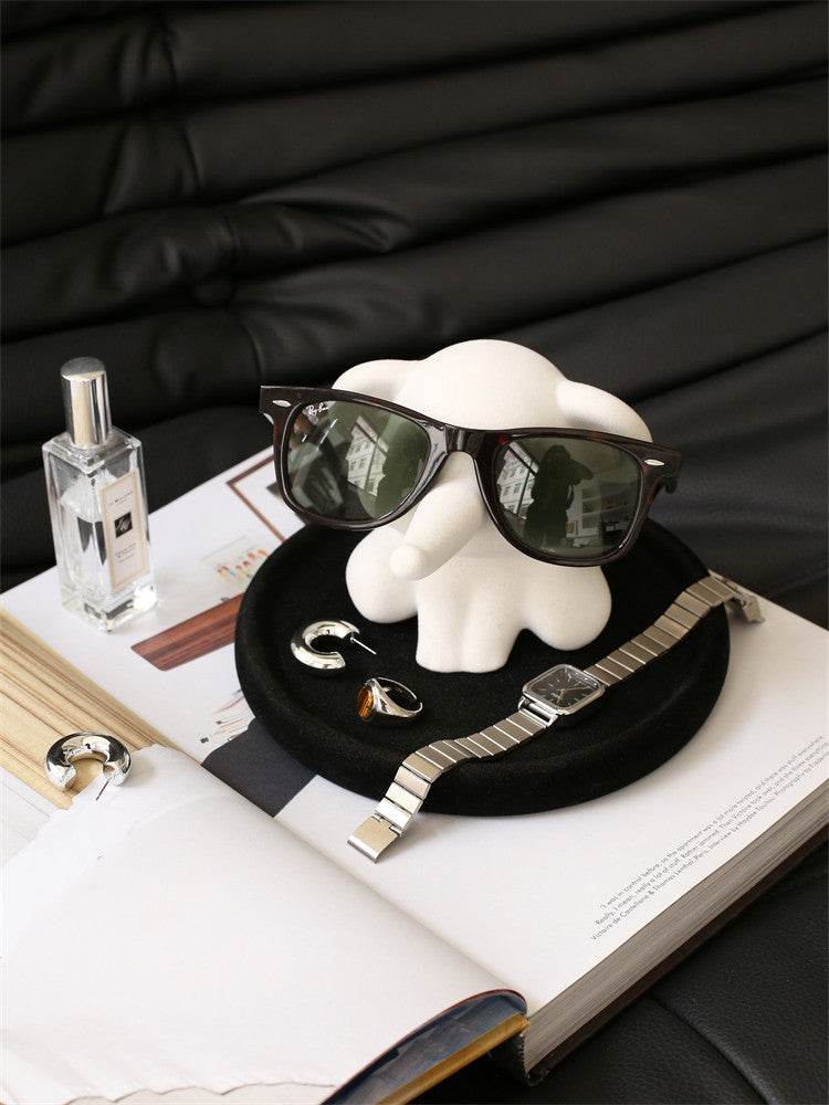 Minimalist White Elephant Glasses Holder Statue with Storage Tray, Multi-Purpose Jewelry Ring Earring Key Catchall Tray,Unique Gift for Women Eyewear Lovers