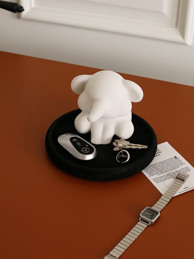 Minimalist White Elephant Glasses Holder Statue with Storage Tray, Multi-Purpose Jewelry Ring Earring Key Catchall Tray,Unique Gift for Women Eyewear Lovers