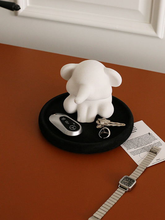 Minimalist White Elephant Glasses Holder Statue with Storage Tray, Multi-Purpose Jewelry Ring Earring Key Catchall Tray,Unique Gift for Women Eyewear Lovers
