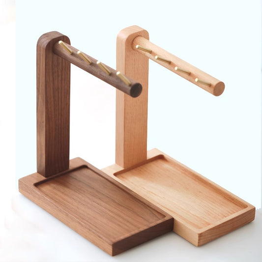 Minimalist Wooden Desk Organizer with 4 Brass Hooks