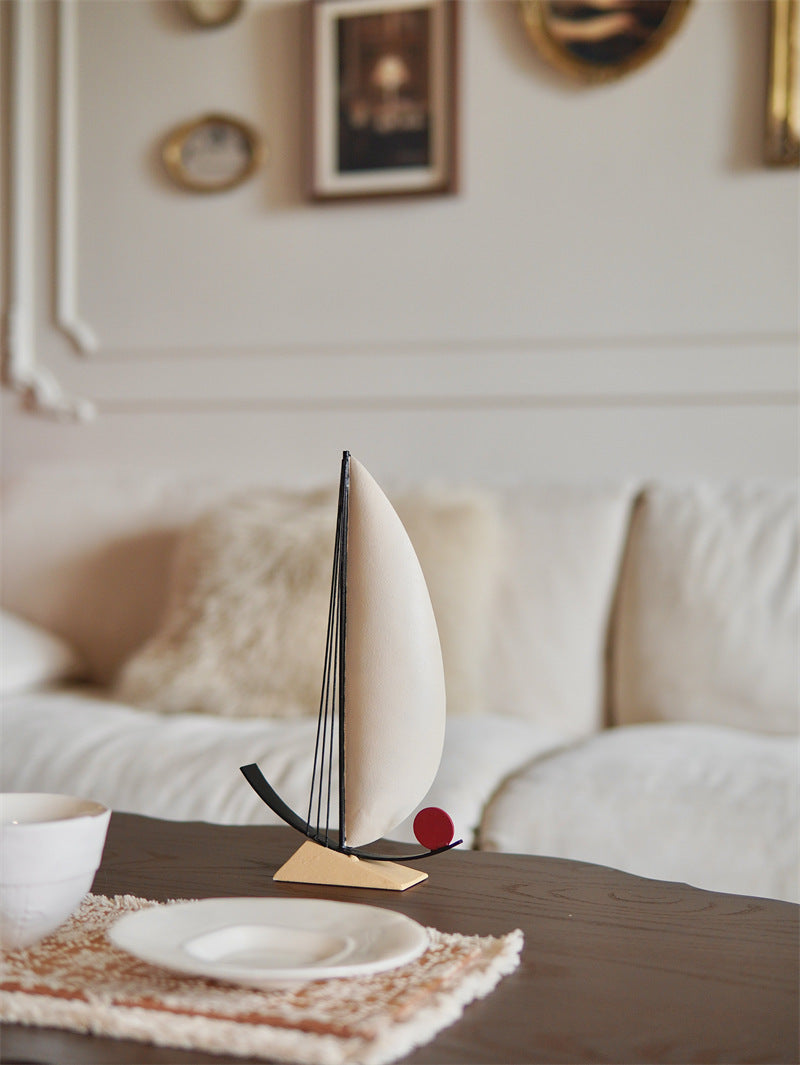 Minimalist Wrought Iron Sailboat Tabletop Sculpture, Abstract Metal Sail Boat Desk Ornament, Unique Graduation & Housewarming Gift for Home Office