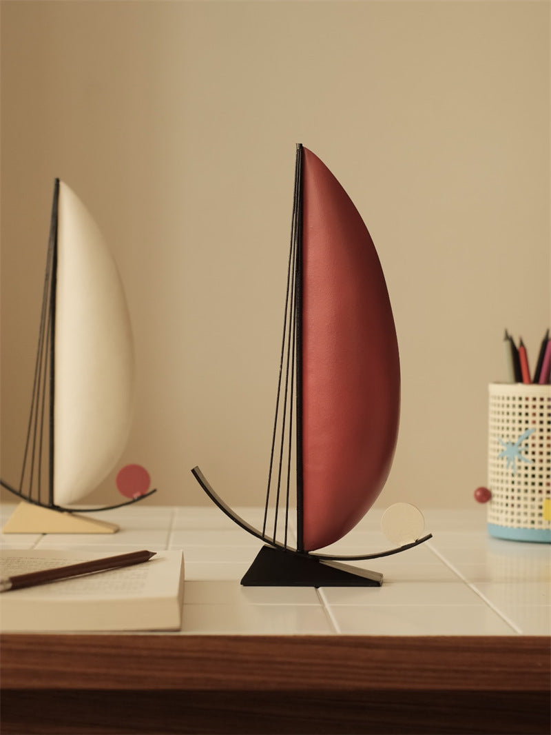Minimalist Wrought Iron Sailboat Tabletop Sculpture, Abstract Metal Sail Boat Desk Ornament, Unique Graduation & Housewarming Gift for Home Office