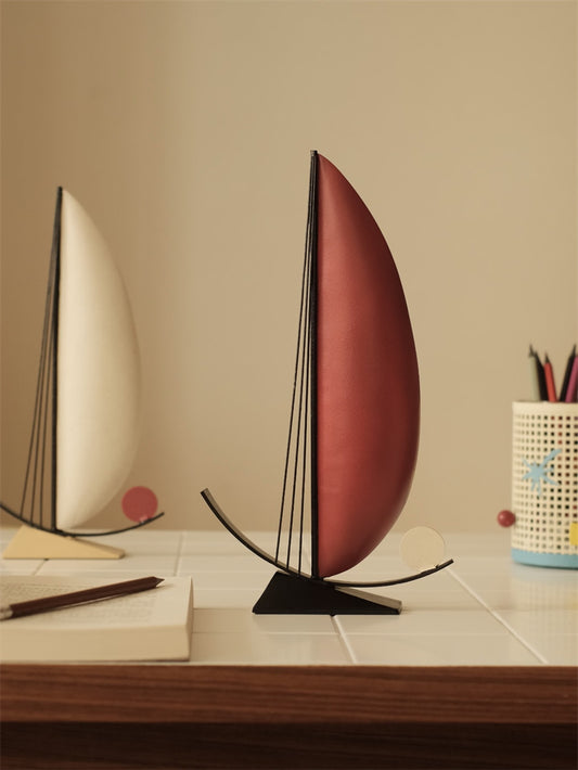 Minimalist Wrought Iron Sailboat Tabletop Sculpture, Abstract Metal Sail Boat Desk Ornament, Unique Graduation & Housewarming Gift for Home Office