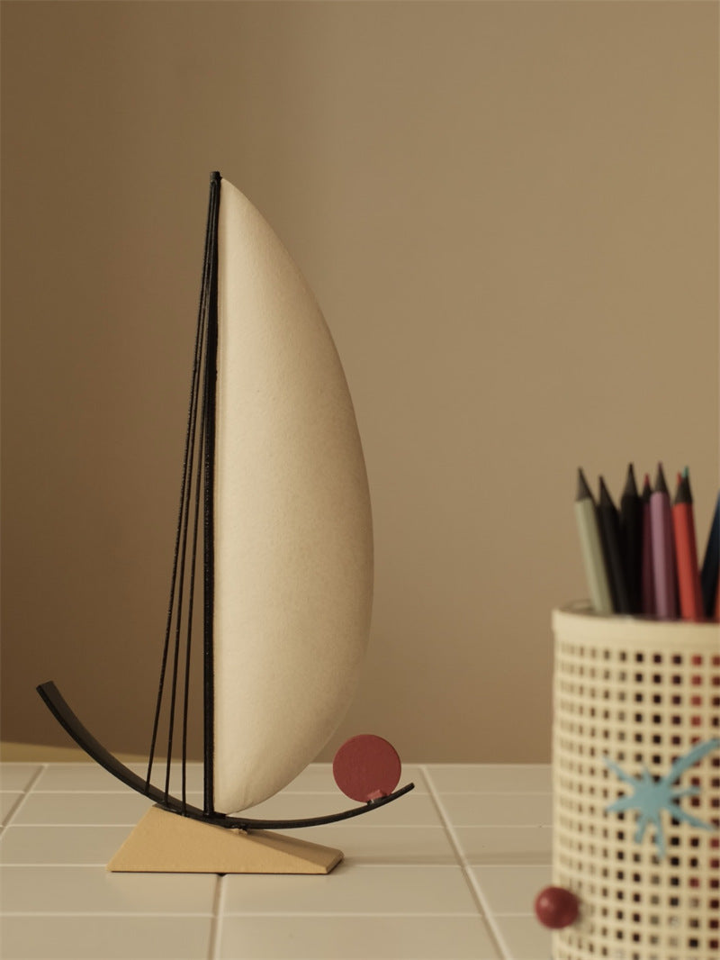 Minimalist Wrought Iron Sailboat Tabletop Sculpture, Abstract Metal Sail Boat Desk Ornament, Unique Graduation & Housewarming Gift for Home Office