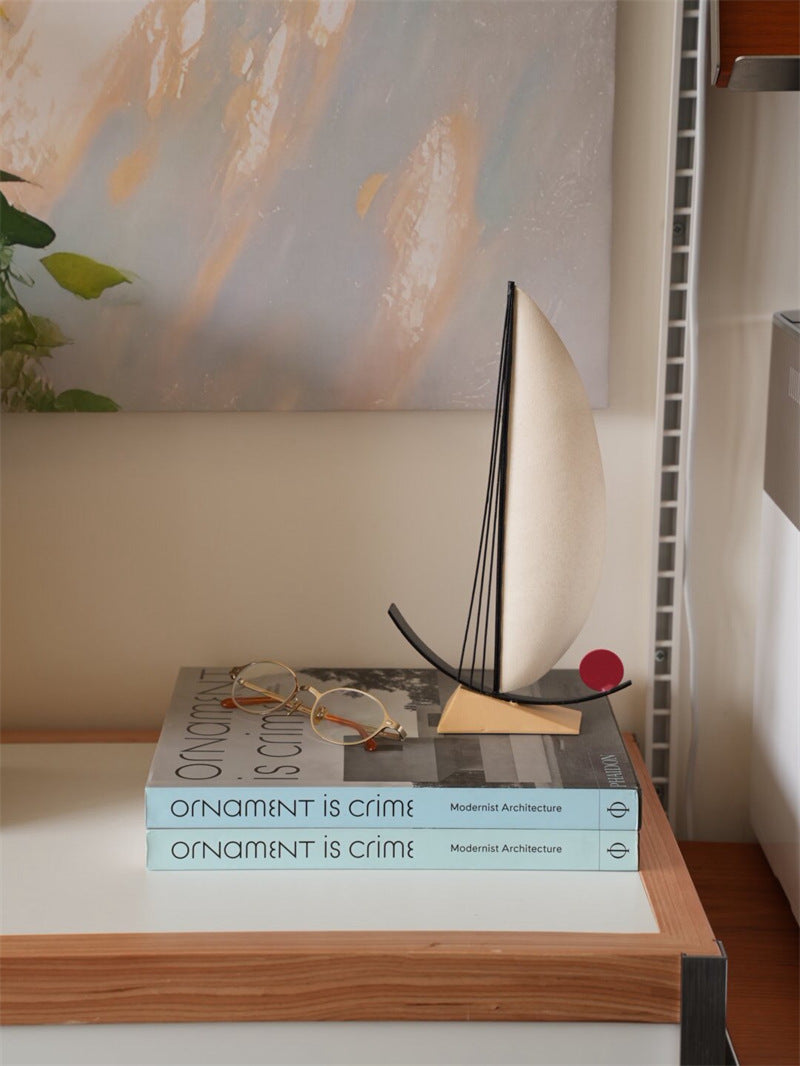 Minimalist Wrought Iron Sailboat Tabletop Sculpture, Abstract Metal Sail Boat Desk Ornament, Unique Graduation & Housewarming Gift for Home Office