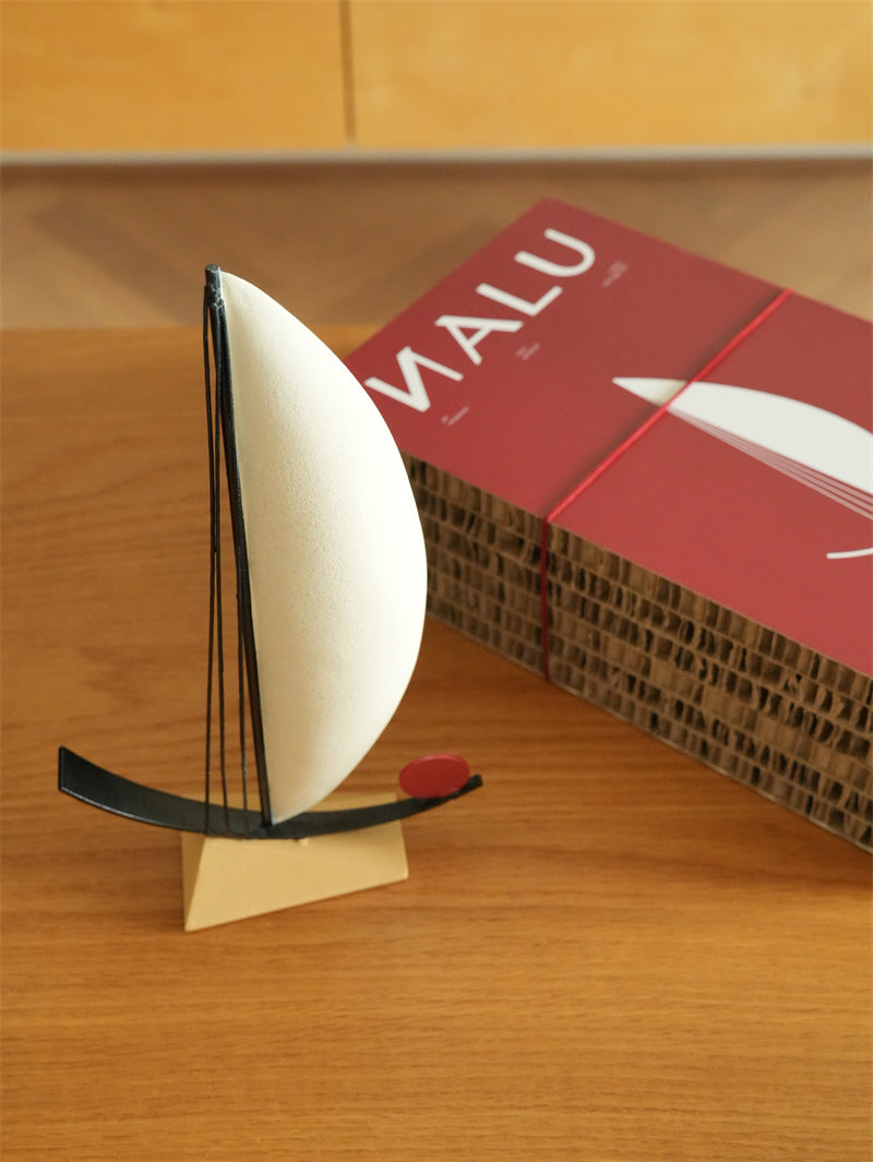 Minimalist Wrought Iron Sailboat Tabletop Sculpture, Abstract Metal Sail Boat Desk Ornament, Unique Graduation & Housewarming Gift for Home Office