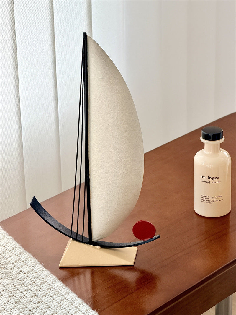 Minimalist Wrought Iron Sailboat Tabletop Sculpture, Abstract Metal Sail Boat Desk Ornament, Unique Graduation & Housewarming Gift for Home Office