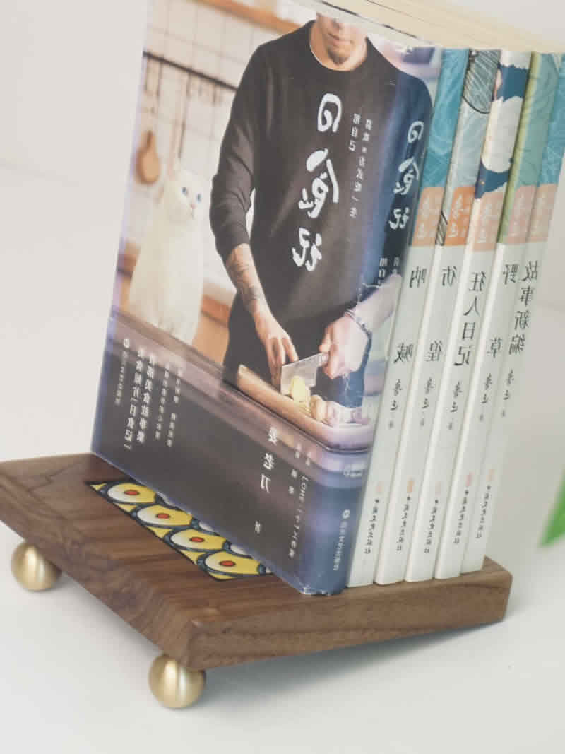 Modern Office Wood & Brass Bookend - Stylish Book Organization