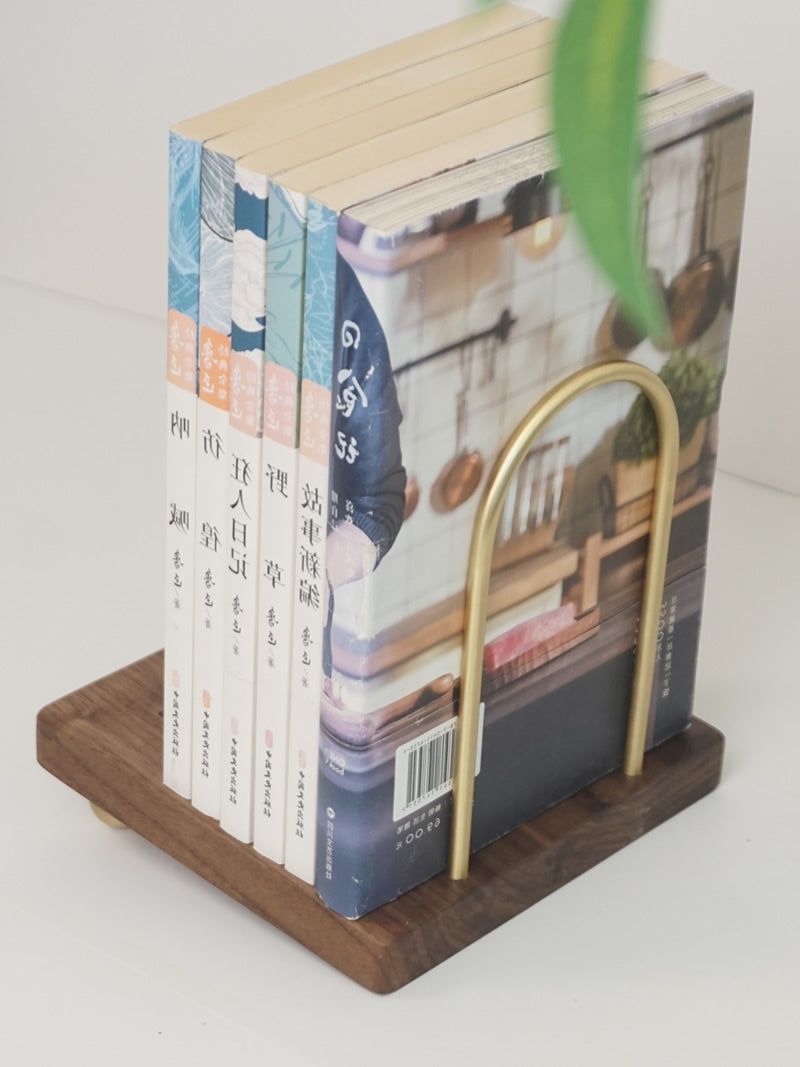 Modern Office Wood & Brass Bookend - Stylish Book Organization