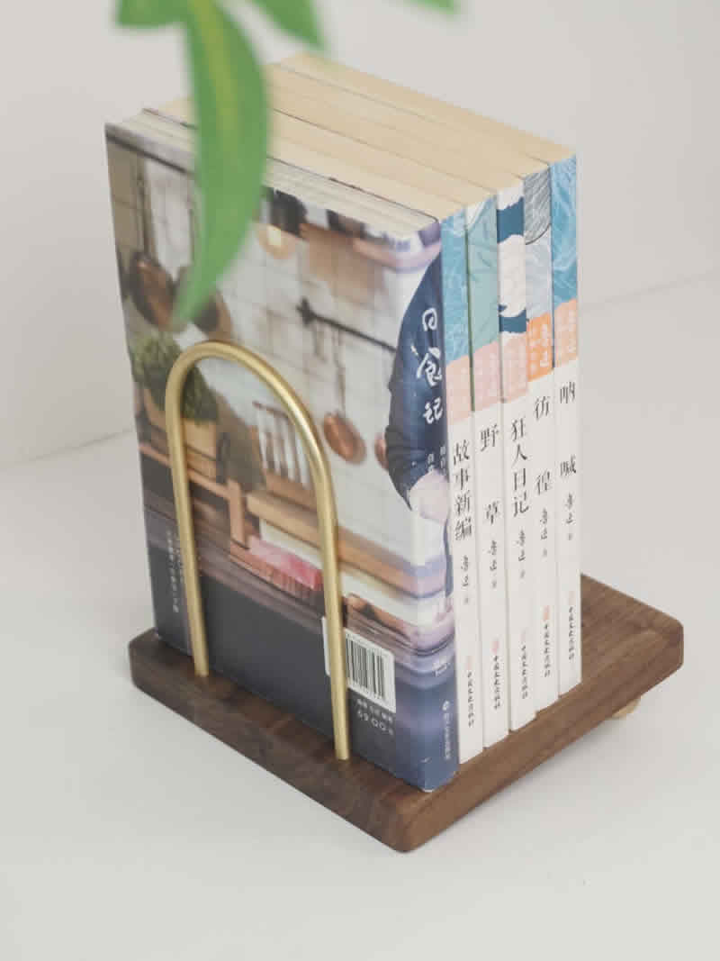 Modern Office Wood & Brass Bookend - Stylish Book Organization